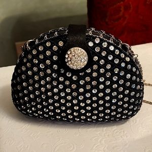 Vintage Expressions NYC Rhinestone Sequin Black Handbag Metal Chain Snap Closure